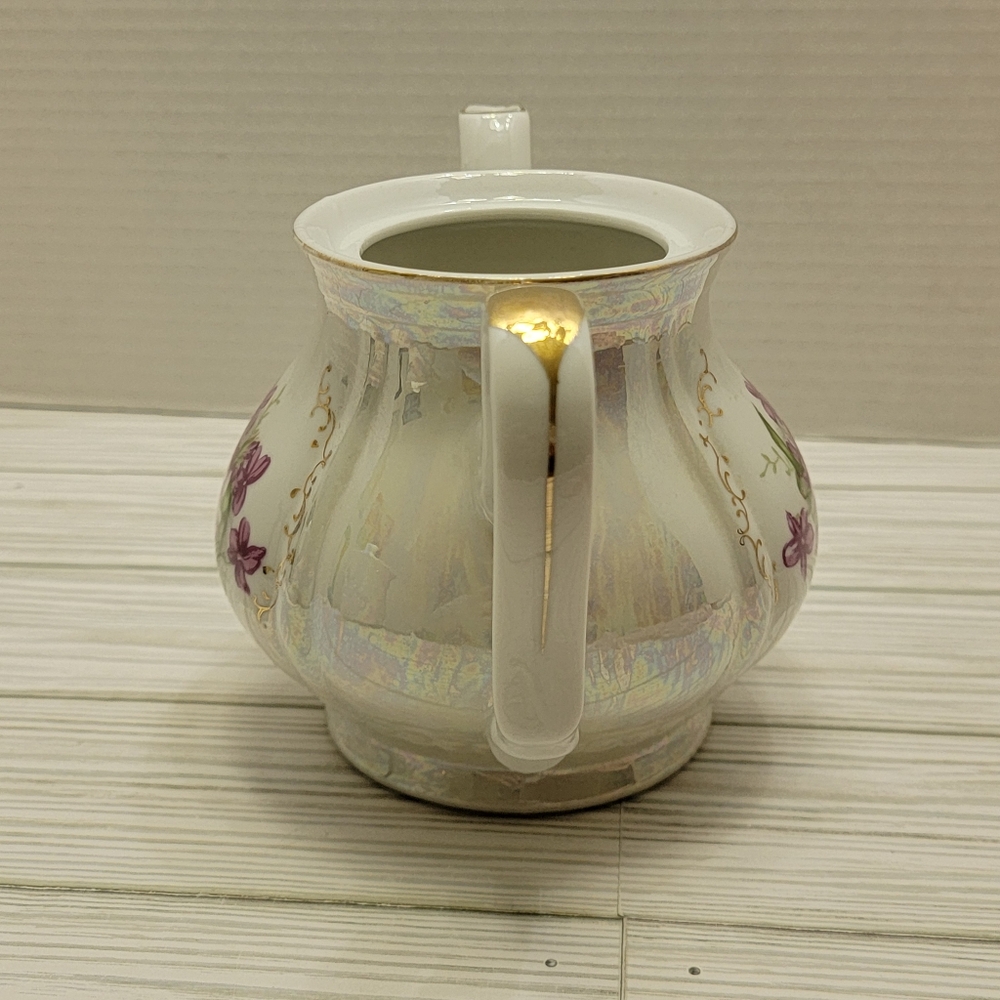 Royal Sealy Lusterware Tea Pot Purple Flowers Gold Trim No Lid Japan Replacement - Picture 3 of 16